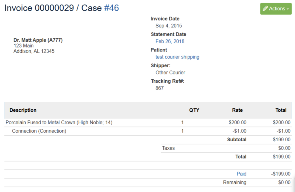 Labnext invoice view